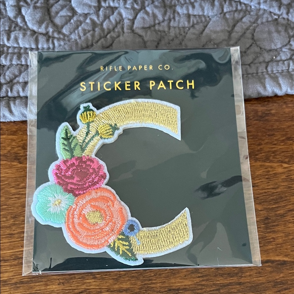 Rifle Paper Co. C Monogram Floral Sticker Patch Letter C - Gold w/flowers NEW!